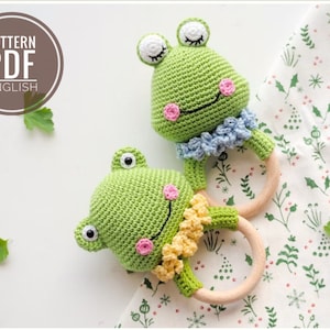 Crochet Frog Teether/Rattle /Pattern/PDF/English, German only/ Baby toy, Newborn toy, Baby shower, Frog Toy, Newborn toy, Amigurumi