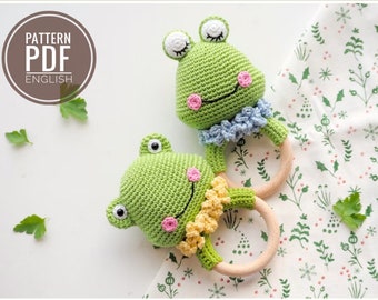 Crochet Frog Teether/Rattle /Pattern/PDF/English, German only/ Baby toy, Newborn toy, Baby shower, Frog Toy, Newborn toy, Amigurumi