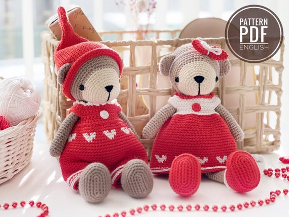 夏祭りくまちゃんカップル♡ あみぐるみ かぎ針編みのクマのカップルのパターン：あみぐるみのボーとベス