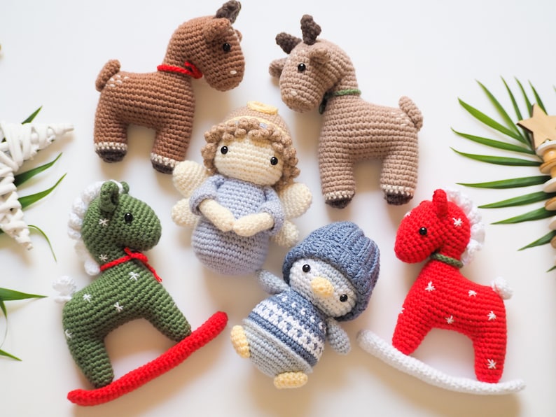 Crochet Christmas decoration: Rocking Horse, Reindeer, Penguin and Angel/Pattern/PDF/ English only/ Christmas ornaments, Christmas Amigurumi image 1