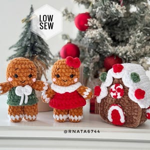 Low Sew Crochet Christmas Gingerbread Couple & House Pattern, Christmas Amigurumi (PDF)