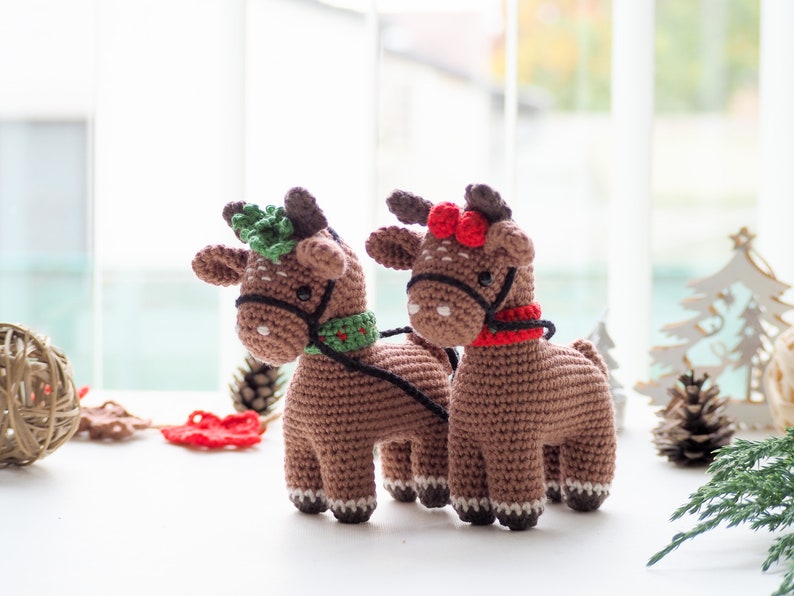 Crochet Christmas Reindeers with Sleigh /Pattern/PDF/English only/ Christmas ornaments, Christmas Tree Decoration, Christmas toys, Amigurumi image 3