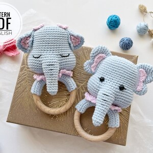 Crochet Elephant teethe/rattle/holder /Pattern/PDF/English, German only/ Amigurumi, Baby shower, Baby toy, Newborn, Plush toy, Newborn Toy image 2