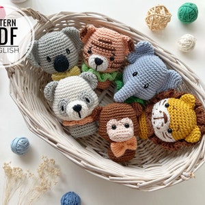 Crochet Mini Toys: elephant, tiger, panda, koala, lion and monkey /Pattern/PDF/English only/ Amigurumi, Baby Mobile Toy, Safari toys image 10