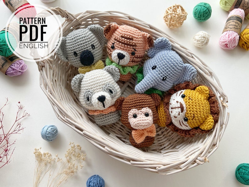 Crochet Mini Toys: elephant, tiger, panda, koala, lion and monkey /Pattern/PDF/English only/ Amigurumi, Baby Mobile Toy, Safari toys image 10