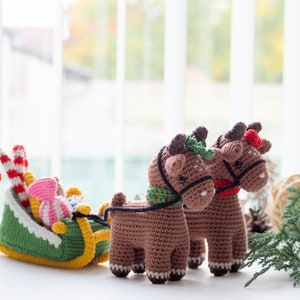 Crochet Christmas Reindeers with Sleigh /Pattern/PDF/English only/ Christmas ornaments, Christmas Tree Decoration, Christmas toys, Amigurumi image 6