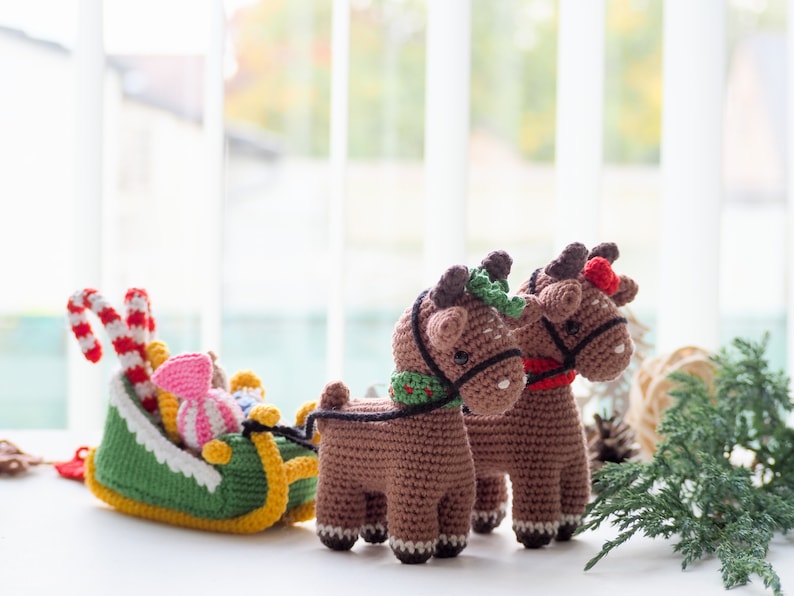 Crochet Christmas Reindeers with Sleigh /Pattern/PDF/English only/ Christmas ornaments, Christmas Tree Decoration, Christmas toys, Amigurumi image 6