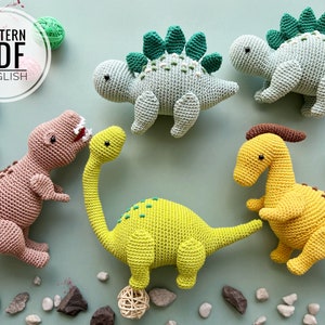 Dinosaures au crochet : stégosaure, brachiosaure, parasaurolophus et t-rex/motif/PDF/anglais uniquement/amigurumi, dinosaures, jouets pour dinosaures