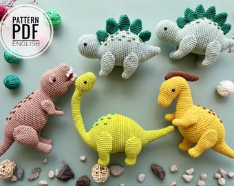 Dinosaures au crochet : stégosaure, brachiosaure, parasaurolophus et t-rex/motif/PDF/anglais uniquement/amigurumi, dinosaures, jouets pour dinosaures