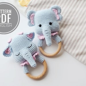 Crochet Elephant teethe/rattle/holder /Pattern/PDF/English, German only/ Amigurumi, Baby shower, Baby toy, Newborn, Plush toy, Newborn Toy image 3