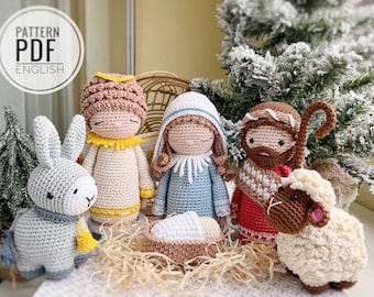 Ensemble crèche au crochet : ange, bébé Jésus, Marie, Joseph, âne et mouton/Motif/PDF/en anglais uniquement/Noël, Jouets de la Nativité, Amigurumi, Noël