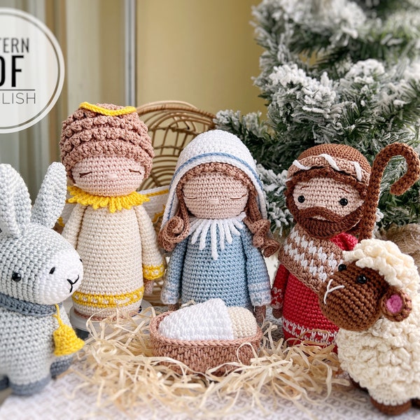 Crochet Nativity set: Angel, Baby Jesus, Mary, Joseph, donkey and sheep/Pattern, PDF, English/Christmas, Nativity toys, Amigurumi, Xmas toys
