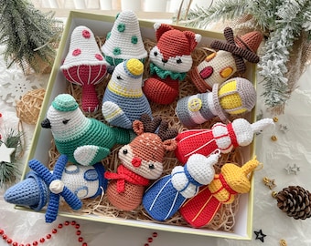 Christmas Decorations: windmill, bullfinch, mushroom, fox, reindeer and lighthouse /Pattern/PDF/ English only/Christmas ornaments, Amigurumi