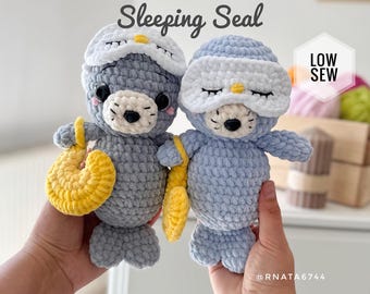Crochet Seal with Sleeping mask Plush Low-Sew Pattern (PDF)