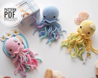 Szydełkowa meduza/wzór/PDF/tylko w języku angielskim/amigurumi, szydełkowa meduza, zabawka meduzy, zabawka noworodka, pluszowa zabawka, amigurumi