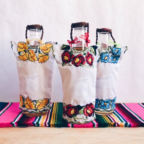 Mexican blouse bottle cover, Embroidered blouse, Fiesta decorations, Mexican party decoration, Beer cooler, SET OF 3