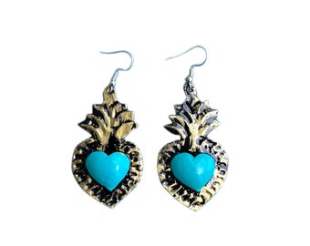 Mexican Tin Heart Earrings, Mexican jewelry