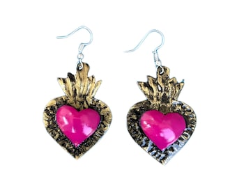 Mexican heart earrings, Mexican heart jewelry, Mexican earrings