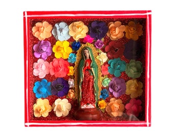 Virgen de Guadalupe, Mexican shadow box, Mexican retablo, Mexican folk art