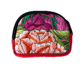 Mexican Embroidered Coin Purse, Woven Fabric Pouch