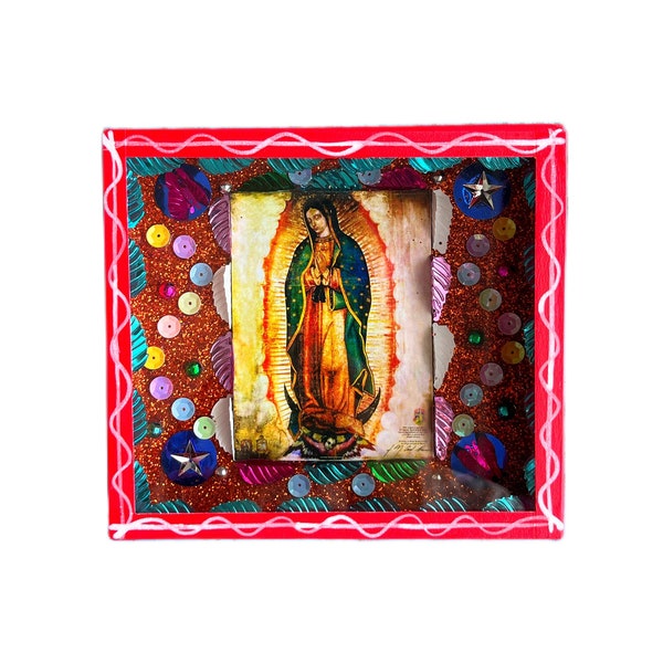 Virgin of Guadalupe nicho, virgin of Guadalupe shadow box, Mexican folk art