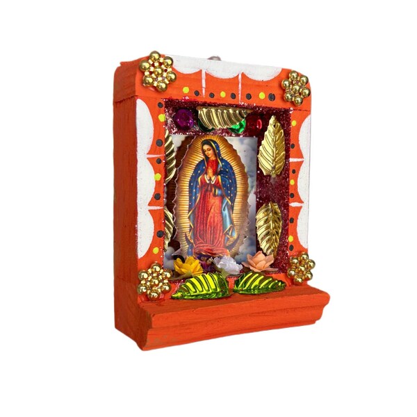 Lady of Guadalupe nicho, Mexican shadow box, Mexican retablo