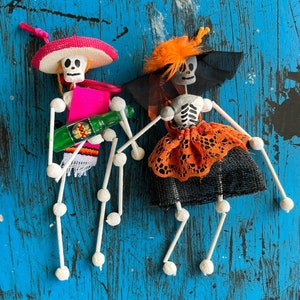 Adorno de esqueleto mexicano, miniaturas de calaveras mexicanas, arte del día de muertos