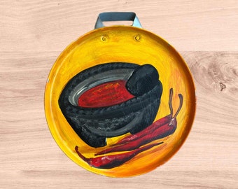 Comal pintado a mano, decoración de arte popular de cocina mexicana