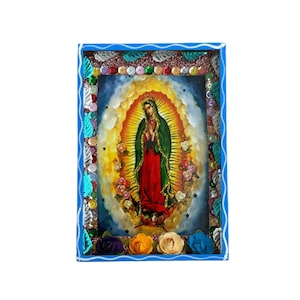 Lady of Guadalupe nicho, Virgen de Guadalupe shadow box, Mexican retablo
