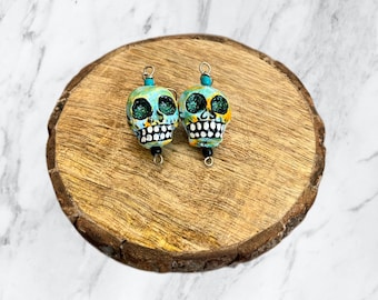 Paper Mache Skull Earrings, Day of the Dead Jewelry