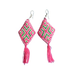 Mexican embroidered earrings, tassel earrings, Mexican jewelry