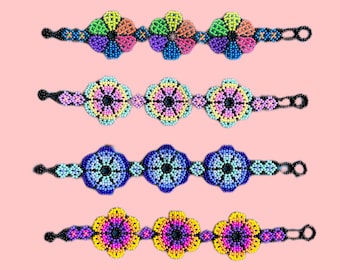 Huichol Beaded Flower Bracelet, Mexican Jewelry