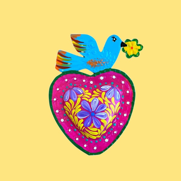 Mexican tin heart, Mexican wall decor, mexican folk art, Milagros heart