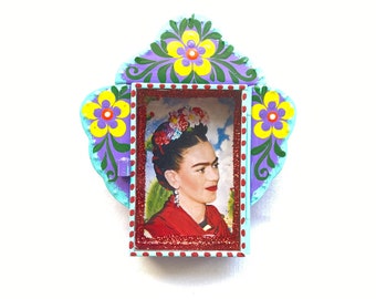 Mexican tin nicho, Mexican folk art, Mexican wall decor, tin retablo, Frida nicho