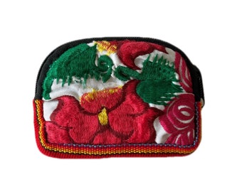 Mexican Embroidered Coin Purse, Woven Fabric Pouch