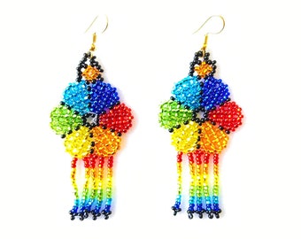 Huichol Beaded Earrings, Mexican Jewelry, Colorful Earrings
