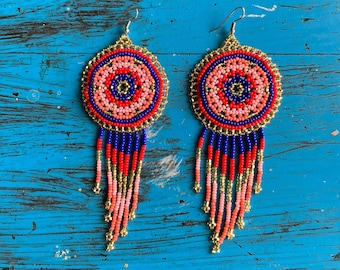 Huichol Beaded Earrings, Mexican Artisan Jewelry