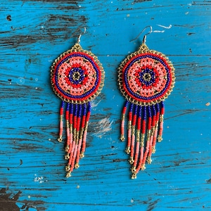 Huichol earrings, Mexican earrings, mexican jewelry