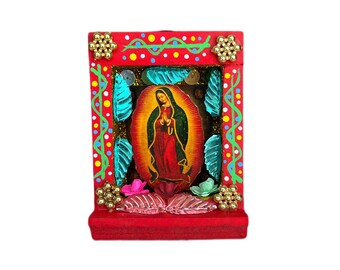 Lady of Guadalupe nicho, Mexican shadow box, Mexican religious decor