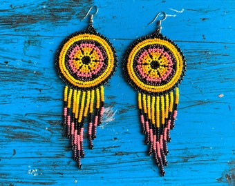 Huichol Beaded Earrings, Mexican Jewelry