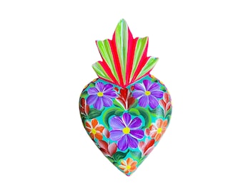 Mexican wood heart, Mexican heart, Mexican wall decor, Mexican folk art