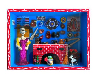 Day of the dead shadow box, Mexican shadow box, Mexican nicho, Mexican kitchen miniature