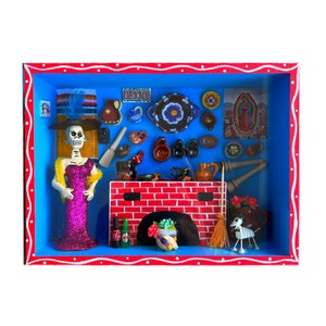 Day of the dead shadow box, Mexican shadow box, Mexican nicho, Mexican kitchen miniature