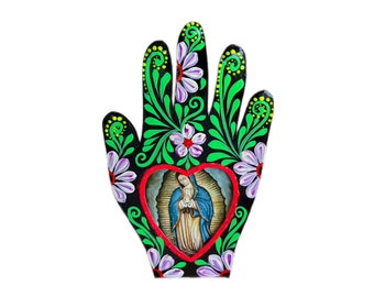 Mexican tin nicho, mexican religious art, milagros hand