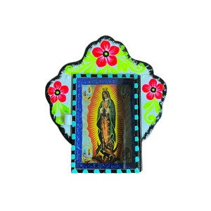 Virgen de Guadalupe tin nicho, mexican shadow box, lady of Guadalupe tin retablo