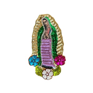 Parche de lentejuelas de la Virgen de Guadalupe, aplique de lentejuelas de Nuestra Señora de Guadalupe, parche de lentejuelas mexicano