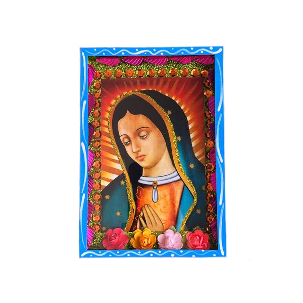 Lady of Guadalupe, Virgen de Guadalupe shadow box, Mexican retablo, Mexican folk art