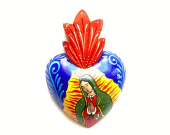 Lady of Guadalupe Heart, Mexican Folk Art, Wall Decor