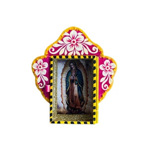 Our lady of Guadalupe tin nicho, mexican altar, mexican shadow box, lady of Guadalupe tin retablo