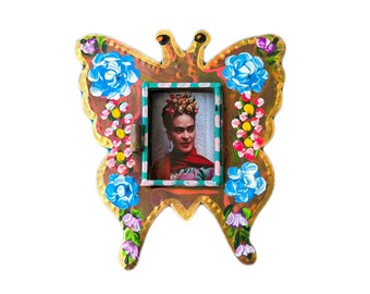 Nicho en étain mexicain, boîte d'ombre d'autel de Frida, décor peint à la main